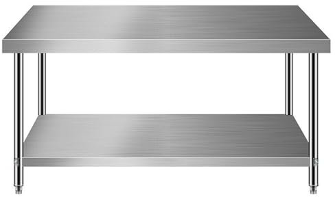 CHBMZ Küchenvorbereitungstisch, 650 Kg/1400 Pfund Schwerer Tisch, Gewerblicher Küchentisch aus Metall, mit Verstellbarem Tischfuß, für Restaurant, Zuhause Und Hotel (Color : Double Layer, Size : 100