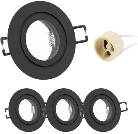 Doughelec 4x Spot Encastrable GU10 Aluminium, IP44 Noir Support Spot Encastrable Cadre De Montage Avec Douille GU10, Rond Spot de Plafond 68mm imperméable extra plat Pour LED Salle de bain, 230V
