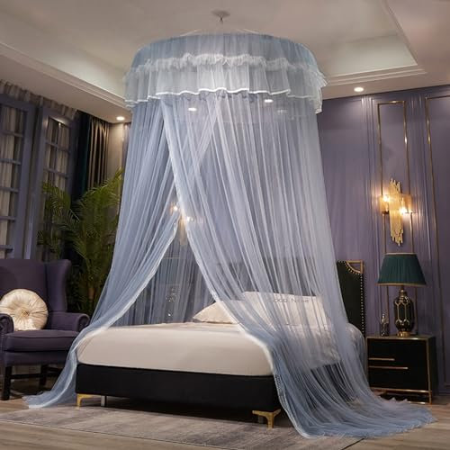 XHCTNN BettvorhäNge Runde Spitzenkuppel Elegante Spitze, Prinzessinnenhimmel Betthimmel BettvorhäNge füR MäDchen Jungen Erwachsene Bettnetz Schlafzimmer Innendekoration(Grey)