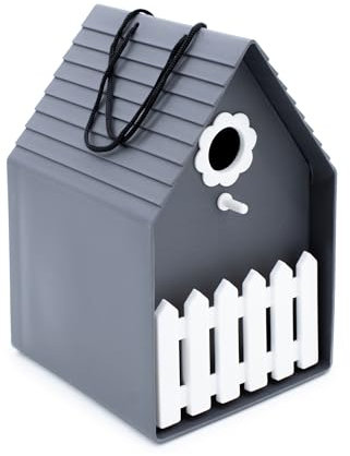 Kunststoff Vogelhäuschen zum Hängen 20 x 15 cm - anthrazit - Vogel Nistkasten mit Kleiner Sitzstange - Garten Deko Vogelhaus Futterstation Haus für Meisen und Sperlinge