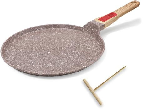 RANX INGST Sartén para Crepes con Distribuidor de Masa 25 cm, Mango Extraíble, Revestimiento Cerámico Antiadherente, Crepera inducción - Marrón