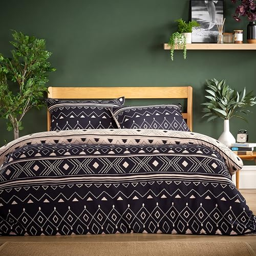 Olivia Rocco Set di biancheria da letto con copripiumino in flanella super morbida, con federe, lussuoso, colorato, stampa a quadri, motivo reversibile per un sonno confortevole, nero Oslo, per letto