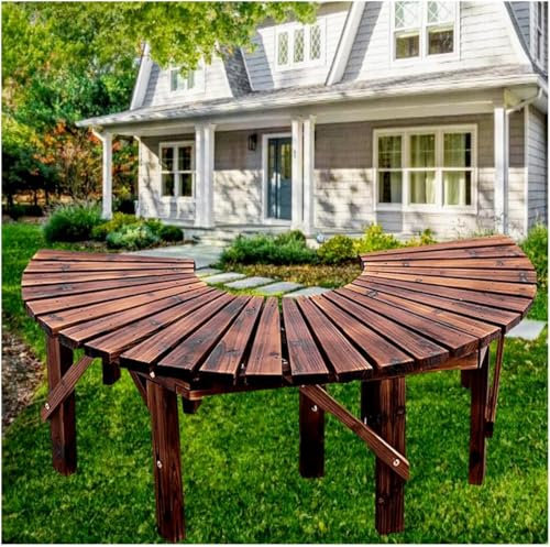 VBVARV Halbrunde Gartenbank Aus Holz, Wetterfeste AußEnbäNke Mit Glatter OberfläChe, Baumbank, Umlaufende Parkbank FüR Park, Hof, Terrasse, Deck, Rasen,A,1PCS