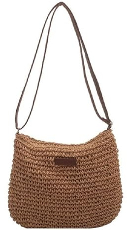 WANGSHAOWEI Strohtasche Damen Sommer Stroh gewebt Umhängetasche Frauen Strand Urlaub Shopping gewebt Schulter Handtasche Messenger Geldbörsen for Frauen Taschen Runde Strohtasche(A-Brown)