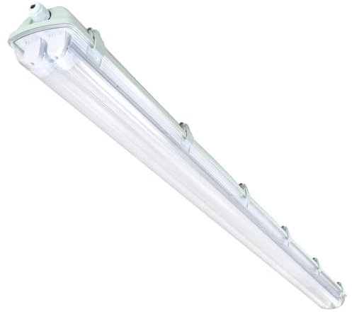 Izrielar Reglette LED luminaria antihumedad 150cm, 4500K blanco neutro, 24W tubo 2x T8 4800lm, IP65 impermeable taller lámpara difusor completa luminaria para garaje sótano oficina almacén