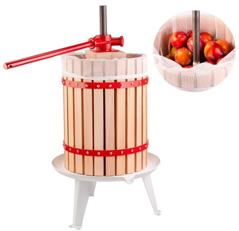 Prensa manual de frutas de 18 l – Prensa de tornillo para frutas, vino, sidra y zumos – prensa de vino Ø26 cm de madera de haya y metal