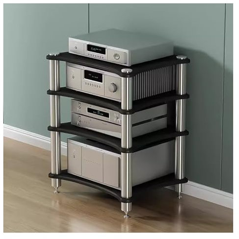 ZCFLWR Meuble Chaine HiFi Support D'enceintes for Amplificateur Stéréo À 4 Niveaux, Unité De Rangement for Composants Multimédias, Lecteur DVD/Console De Jeu/décodeur TV/routeur WiFi/décodeur Câble