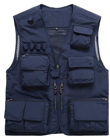Vivikivi Men's Classical Outdoor Fishing Vest, Utility Cargo Vest Mesh Waistcoat, Multi Pockets Gilet for Safari Camera Camping Hiking Travel Hunting Walking Tactical (Navy Blue, M)