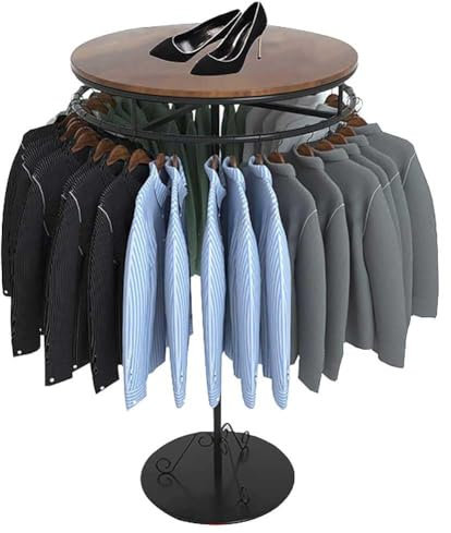 Schwarzer, Robuster,Freistehender Kleiderbügel Aus Metall Mit Drehbarem,Rundem Kleiderregal – Mehrzweck-Kleiderstange For Aufhängen,Ordentlicher Retro-Kleiderständer, Organizer For Bekleidungsgeschäft