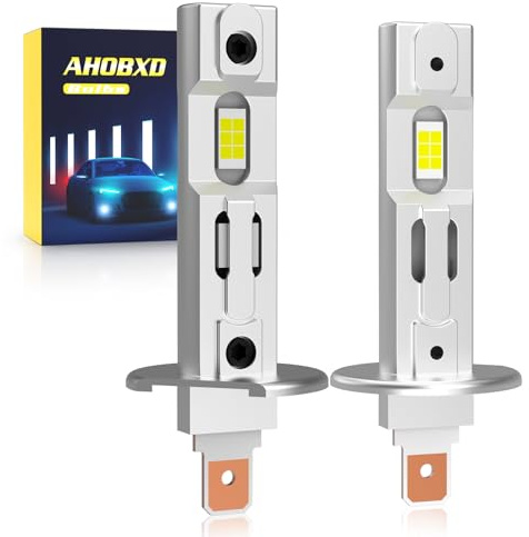 AHOBXD H1 Light Bulbs,6500K White Super Bright Upgraded 600% 30000LM Brightness Real 1:1 Halogen Size 80000Hours Lifespan H1/H1LL Plug and Play Car Fog Light Bulbs Pack of 2