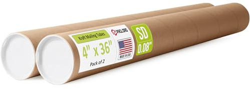 4 x 36 Reinforced Kraft Paper Mailing Tubes, Pack of 2 Tubes with 2 Caps Each – USPS Approved Poster Tube – Made in USA Cardboard Tube for Shipping and Storing Posters, Prints, Artwork, or Documents