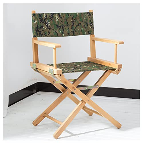 ONFSZCKB Faltbarer Massivholzstuhl, zusammenklappbarer tragbarer Regiestuhl für den Außenbereich, professioneller Loungesessel mit Beauty-Tools und Make-up-Zubehör, Camouflage