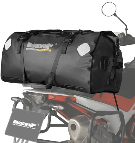 Rhinowalk Motorcycle Saddle Bag Motorbike Seat Bag 65L Travel Tail Bag Waterproof Pannier Motor Bike Accessories Powersports Luggage (Black)