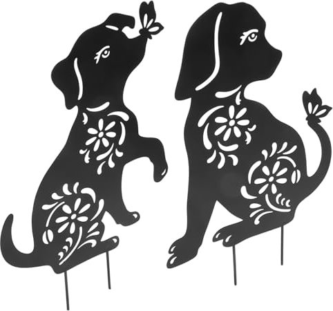 YARNOW 2stücke Garten Hund Dekoration Eisen Stake Zeichen Tier Ornament Gartenhandwerk Bonsai-Dekoration Gartenpfahl Für Draußen