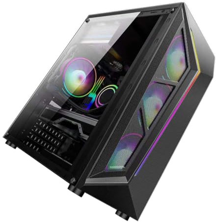 Gadpiparty Boîtier D'ordinateur ATX RGB Éclairage LED Multicolore, Panneau Latéral Acrylique Transparent 4 Mm, Boîtier PC de Bureau Noir, Ventilation, Compatible Cartes Mères ATX