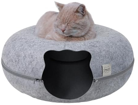 Katzenhöhle - Katzen Donut Aus Kratzfestem Filzmaterial - Katzenkörbchen Als Schlafplatz, Kuschelbett & Kuschelhöhle - Katzenbett Multifunktionalle Katzensofa Für Endlosen Spaß Katzenkorb Katzenkissen