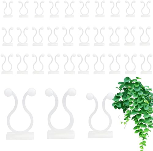 LUMOOM 120 Stück Pflanzenclips, Pflanzenklammern für Kletterpflanzen, Wandhalterung für Pflanzen, Pflanzen Sicherung Unterstützt, Befestigungsklammern, Blumenklammern Selbstklebend (Weiß)