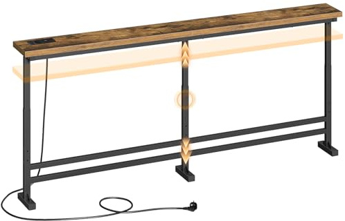 YATINEY Konsolentisch schmal, schmaler Flurtisch, 180 cm Langer Eingangstisch, 1 AC, 1 USB-A, 1 Typ-C, für Wohnzimmer, Flur, Eingangsbereich, Vintagebraun-Schwarz XCT08CBR