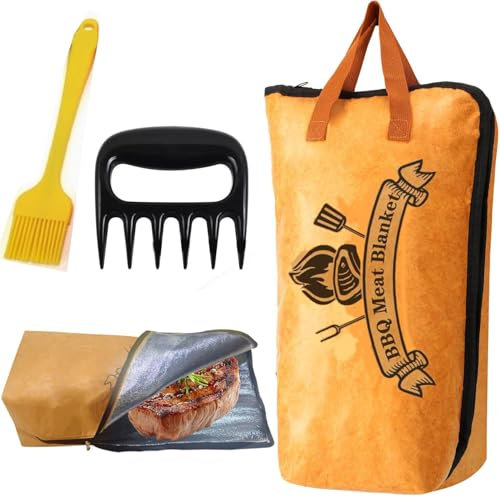 BBQ Blanket Insulated Food Carrier Bag with Oil Brush & Meat Shredder,BBQ Blanket for Resting Meat, BBQ Brisket Blanket,Lightweight Grill Accessories for Outdoor Cooking (21x15 Inch)