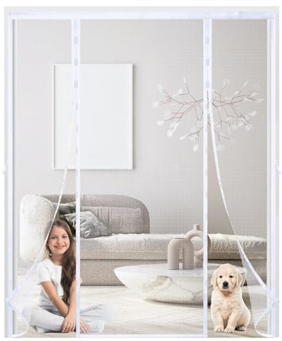 Magnete FüR FliegengittertüR 140x220cm Weiß Fliegenvorhang Terrassentür Fliegengitter Mit Rahmen Fliegengitter Magnet Fenster