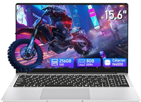 rumlawn Ordinateur Portable 15,6 Pouces 8Go RAM LPDDR4 256Go SSD (jusqu'à 1 to) PC Portable Celeron N4000 Processeur, 1920x1080P, Webcam, Wi-FI5, Mini HDMI & USB 3.0 * 2, Carte TF, 180°Flip Laptop