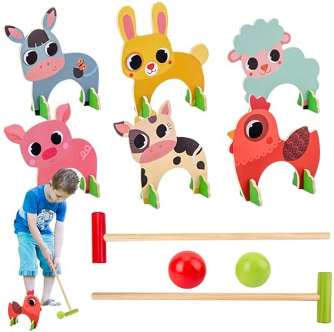 Generico Wooden Croquet, Croquet Game, Animal Door Toy | Wooden Sports Toys | Classic Outdoor Game, Outdoor Play Activities, Set