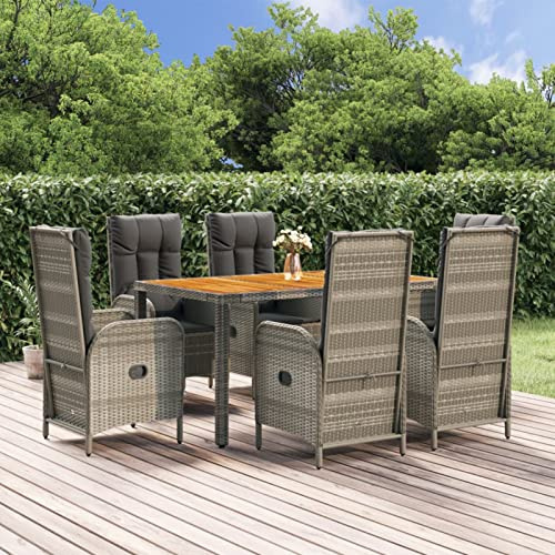 Festnight Rattan Gartenmöbel Set 6 Personen Verstellbar Gartenmöbel Set 6 Stühle mit Tisch Sitzgruppe Outdoor mit Hochlehner Terrassenmöbel Außen Gartentisch mit Stühlen Set Garten Essgruppe