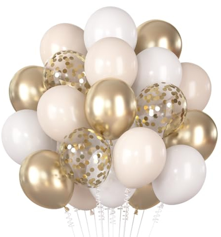 Luftballons Beige Gold, 60 Stück Sandweißer Metallic Champagner Gold Luftballon, Matte Weiß Konfetti Ballon, Creme Weiss Nude Helium Ballon für Geburtstag Boho Hochzeit Verlobung Abschluss Babyparty