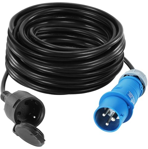 Cable adaptador CEE de 10 m, conector CEE 230 V/16 A y enchufe de seguridad con tapa de protección, 3 pines alargador eléctrico para camping, caravanas, barcos y caravanas