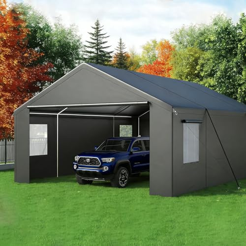 Polar Aurora Carport 20x20 FT, Heavy Duty Car Port Canopy, with 2 Side-Opening Door & Roll-Up Windows, Outdoor Portable Garage for Car, Truck, Boat, Motorcycle