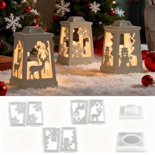 3D Christmas Lantern Resin Mold Set-5pcs,Casting molds Silicone Christmas elk,Candle Holder Resin Mould for DIY Crafts, Soap, Wax, Plaster – Perfect for Handmade Gifts (A)