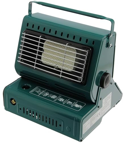 Portable 2in1 Gas Stove Cooker & Heater System 1.3kw Camping Carp Bivvy Fishing Fits 227g Butane Cannisters (Green)