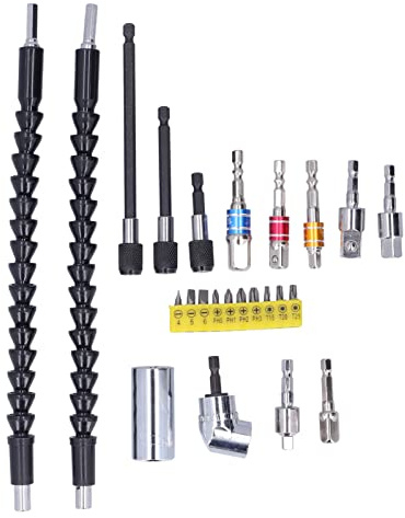 Walfront Extensión de Broca de Taladro Flexible, Acero Inoxidable 105 Grados Adaptador de ángulo Recto Set para Llave y Destornilladores Inalámbricos en Espacios Apretados