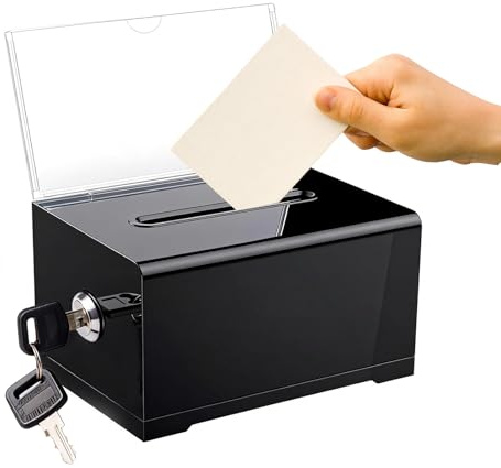 QUTHZZHY Spendenbox Abschließbar, Acryl Spendendose, Wahlurne mit Schilderhalter, Schwarz Vorschlagsbox mit Schlitz, für Spendenaktionen, für Gewinnspiele, Abstimmungen, 16 x 12 x 10 cm