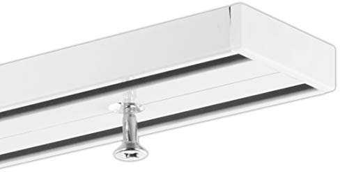 Gardineum 300 cm Vorhangschiene, Gardinenschiene, Aluminium, weiße Oberfläche, 2-läufige Objektschiene, vorgebohrt