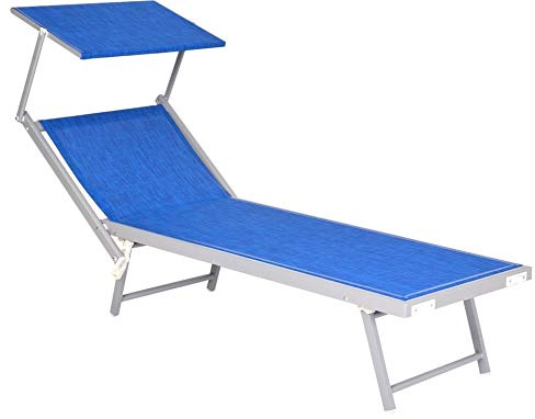 Enrico Coveri Mare Lettino Pieghevole Professionale in Alluminio, con Tetto Parasole e Rivestimento in Textilene, Perfetto per Spiaggia, Piscina e Giardino (Blu Chiaro)