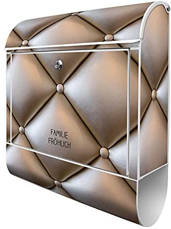 banjado Design Briefkasten personalisiert mit Polster Bronze 38,5x46,5x13cm & 2 Schlüssel - Briefkasten Stahl weiß mit Zeitungsfach pulverbeschichtet - Postkasten A4 Einwurf inkl. Montagematerial