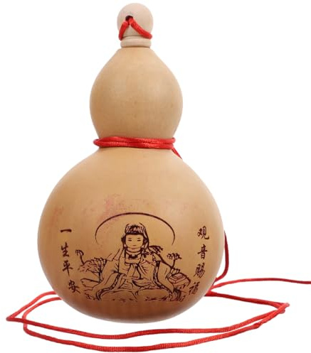 Carved Gourd Wine Utensil with Natural Wooden Stopper 6.7 Inch Feng Shui Wu Lu Gourd Bottle Sealer for Home and Holiday