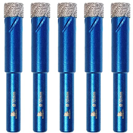 BRSCHNITT Brocas de Diamante con Vástago 10mm, 5pcs Juego de brocas de diamante Para Cerámica, Granito, Porcelana, Azulejos, Gres fino