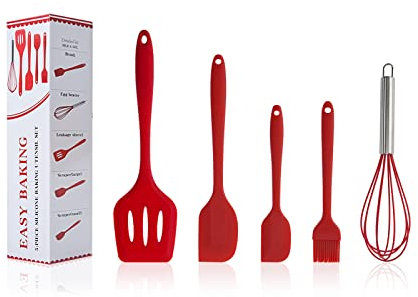 Silicone Cooking Utensils Set,Innovative Life 5-Piece Non-Stick Kitchen Utensil Set,600°F Heat Resistant,BPA Free,Baking&Serving Utensils,Cookware Gadgets Tools (Red)