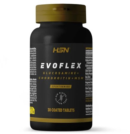 HSN Evoflex Glucosamina Condroitina MSM | 30 Tabletas | Ayuda a mantener los huesos (Calcio, Fósforo) el tejido conectivo (Manganeso, Cobre) y formación normal de colágeno (vitamina C) | Sin Gluten