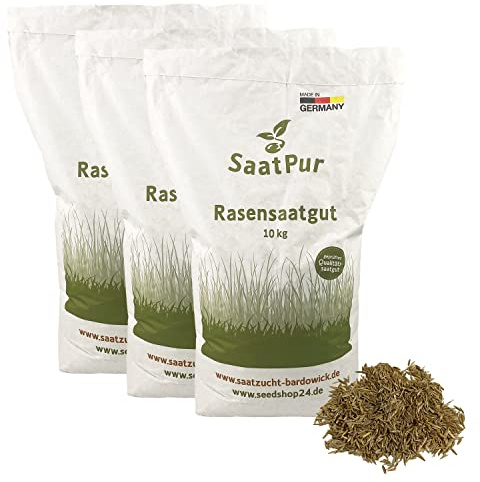 SaatPur® Rasensamen Schattenrasen Dürreresistent 30kg für ca. 900 m², Mehrjährige Rasemischung aus mehreren Rasenarten, meistens 4 bis 5, satt grün, schnellkeimend, hitzetolerant, Neusaat und Nachsaat