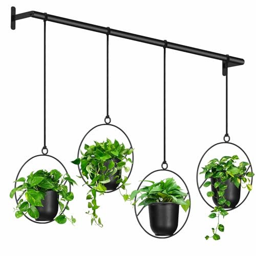 Mutool Hanging Planter Pots for Indoor Herb Garden, 4 Pack With Melamine Planters, Rope & Modern Wall and Ceiling Plant Holder, Black