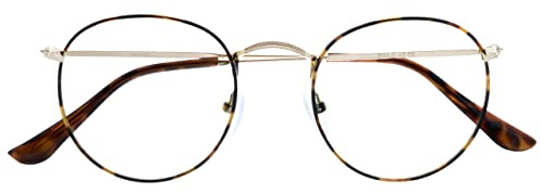 OPULIZE Sol - Brille Blaulichtfilter Runder Metall Retro Rahmen Verbessern Den Schlaf Computerbrille Gaming Entspiegel Braun Schildpatt Herren Damen B94-2 +0.00