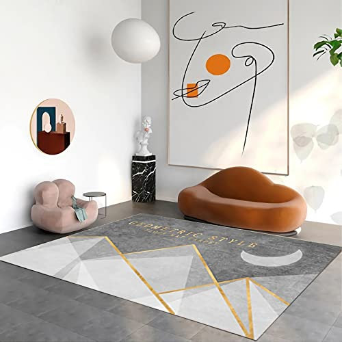 Teppich küchenläufer,Langlebiger, Rutschfester Teppich Mit Geometrischem Design In Grau Und Gelb läufer rutschfest,Teppich Flur 140x200cm