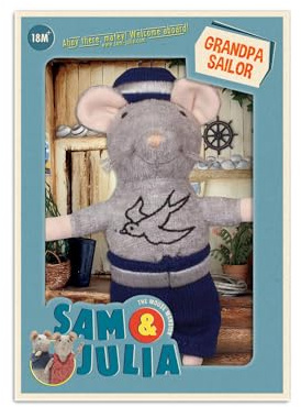 Sam & Julia - Kuscheltier Maus Opa Seemann – das Original aus der beliebten Kinderbuch-Reihe - 1/12 Größe für Standard-Puppenhaus - enthält: 1 Stofftier Maus 12cm - für Kinder jeden Alters