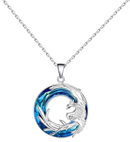 ABJFJE Collar con colgante de fénix de cristal colorido de la suerte, símbolo de renovación de Nirvana de Phoenix, joyería de moda para mujer, regalo chapado en plata, 0.65*0.6 inches, Cuarzo