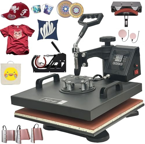 SDKEHUI Hitzepresse Heißpresse Maschine 38x38cm 8in1 Heat Press Machine Transferpresse 360 Grad Drehung Mulitifunktional Textilpresse für T-Shirts Becher Platten Kappe