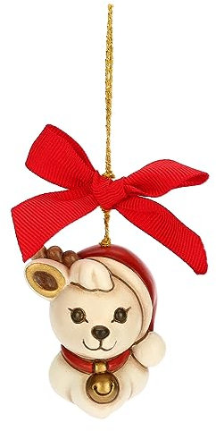 THUN - Addobbo Natalizio Renna Robin in Ceramica Decorata a Mano, Versione Piccola, 4.3x4x5.3 cm h
