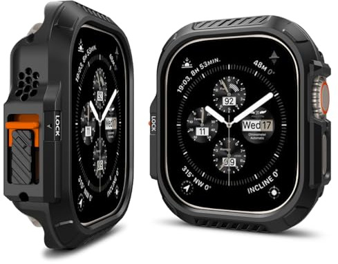 Spigen Lock Fit Hülle Kompatibel mit Apple Watch Ultra 3 (2025) / 2 (2023) / 1 (2022) 49mm - Schwarz | Lock Fit Strapazierfähiger schützender stoßfester Stoßschutz TPU Schutz - Schwarz